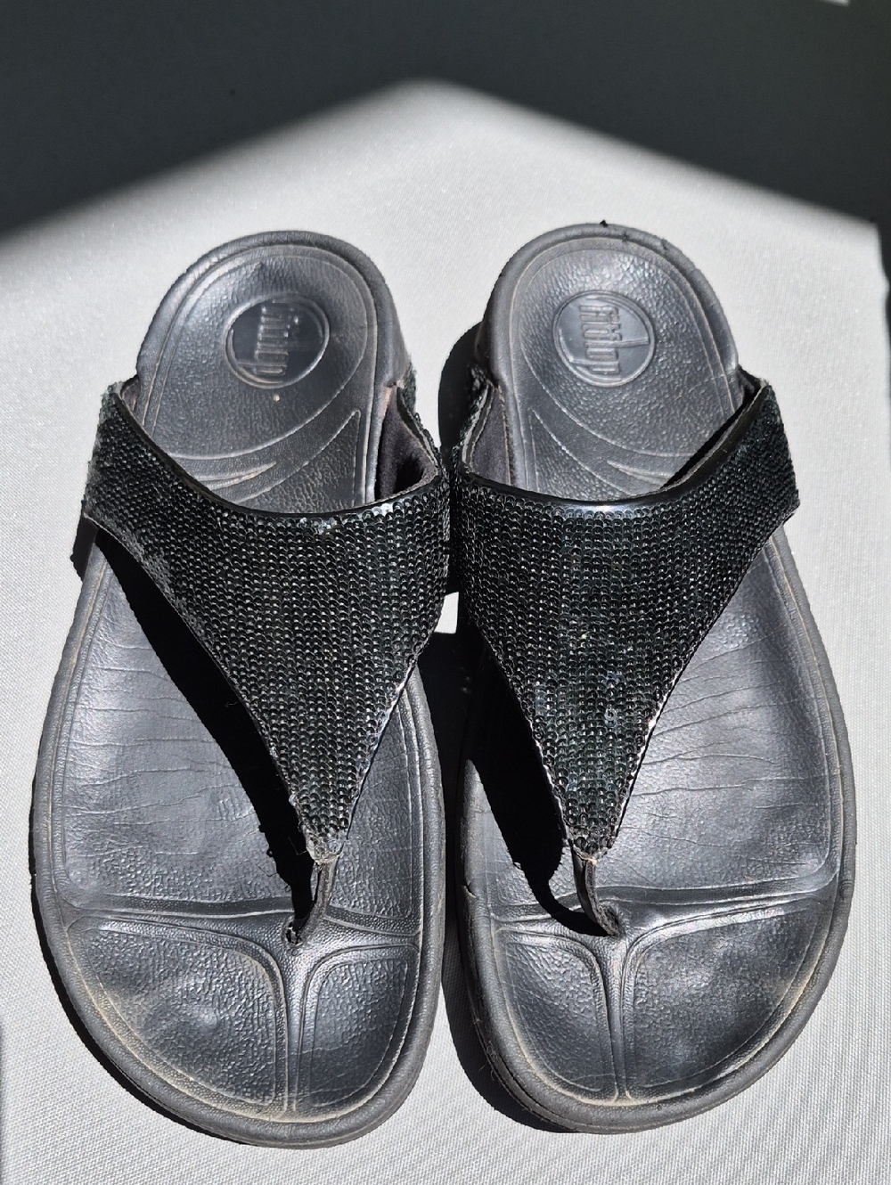 FitFlop Shoe Womens 9 Lulu  Black Crystal Toe Thong Sandals